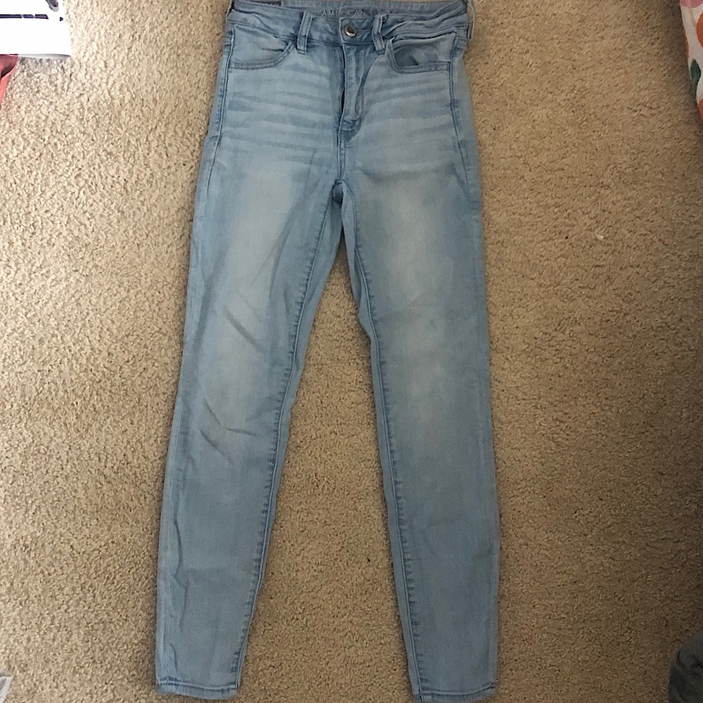 AE high rise skinny light wash jeans